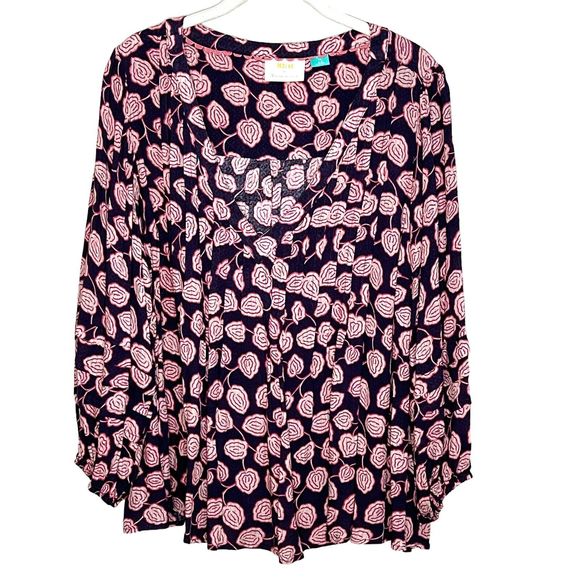 Anthropologie Tops - Anthropologie Maeve Purple Fuschia Floral Cathey Pleated Top Blouse Size 1x